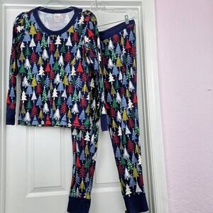 Hanna Andersson Twinkly Trees Organic Cotton Long John Pajama Set Size L Holiday